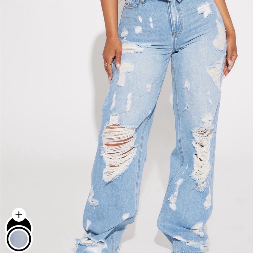 NWT Fashion Nova Light Blue Distressed Wide Leg Jeans